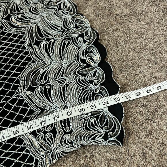 Adrianna Papell Black Beaded Evening Blouse Top Silk XL Formal Black Tie Elegant - Picture 4 of 9